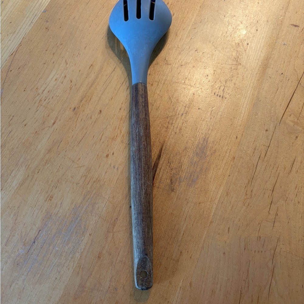 Mousco Gray Silicone Slotted Spoon with Wood Handle